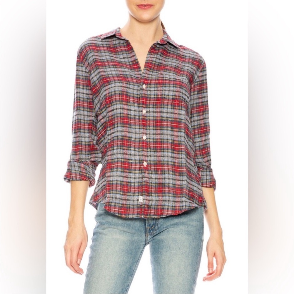 Frank & Eileen Barry Button Down Linen Blend Long Sleeve Shirt in Red Plaid Sz M